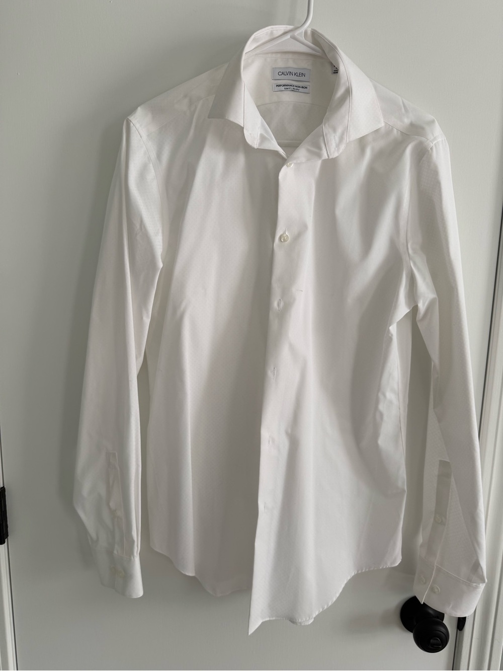Calvin Klein Men’s White Long-Sleeve Dress Shirt Performance Non-Iron